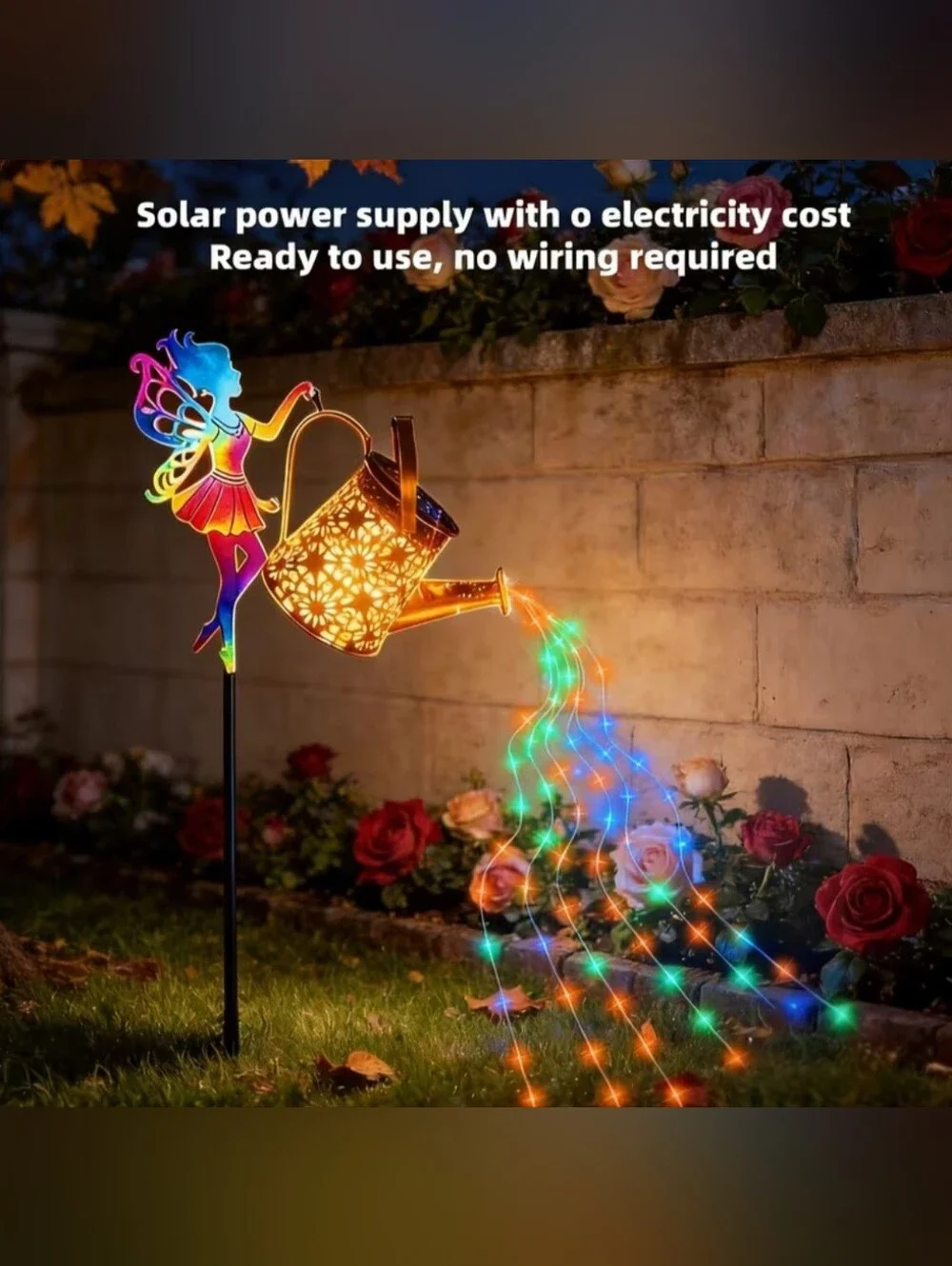 Solar Rainbow Fairy Watering Can Lawn Stake - Multicolor With Shep Hook